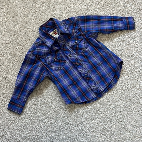 Wrangler 20X Long Sleeve Button Down Shirt Kids Boys Size XXS 2T-3T Plaid - Picture 8 of 11